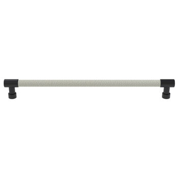 Hafele Cornerstone Series Tag Elite Traditional Cabinet Pull, Zinc, Winter Leather Handle with Black Base, Center to Center: 256mm (10-1/16'')