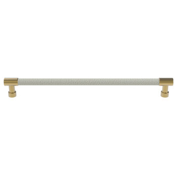 Hafele Cornerstone Series Tag Elite Traditional Cabinet Pull, Zinc, Winter Leather Handle with Matte Gold Base, Center to Center: 256mm (10-1/16'')