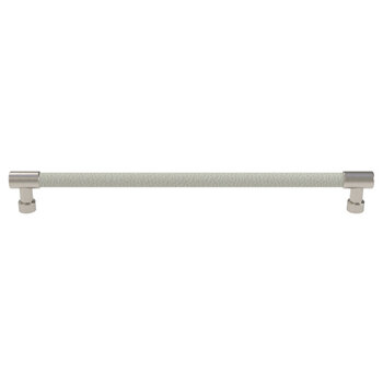 Hafele Cornerstone Series Tag Elite Traditional Cabinet Pull, Zinc, Winter Leather Handle with Matte Nickel Base, Center to Center: 256mm (10-1/16'')