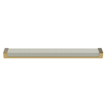 Hafele Cornerstone Series Tag Pull Decorative Cabinet Pull, Zinc, Winter Leather Handle with Matte Gold Base, Center to Center: 256mm (10-1/16'')