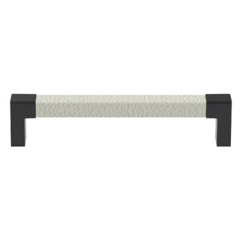 Hafele Cornerstone Series Tag Modern Decorative Cabinet Pull, Zinc, Winter Leather Handle with Black Base, Center to Center: 128mm (5-1/16'')