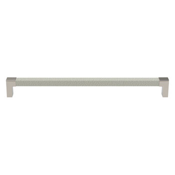 Hafele Cornerstone Series Tag Modern Decorative Cabinet Pull, Zinc, Winter Leather Handle with Matte Nickel Base, Center to Center: 256mm (10-1/16'')