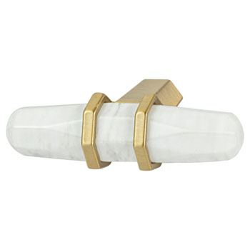 Hafele Amerock Carrione Collection Knob, White Marble/ Golden Champagne, 64mm W x 21mm D x 40mm H