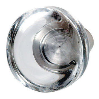 Hafele (1-5/8'') Diameter Glass Round Knob in Clear/Stainless Steel, 40mm Diameter x 39mm D x 15mm Base Diameter