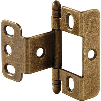 Hafele Full Wrap Non-Mortise Decorative Butt Hinge with Ball Finial in Antique Brass, Overall Height: 63mm (2-1/2'')
