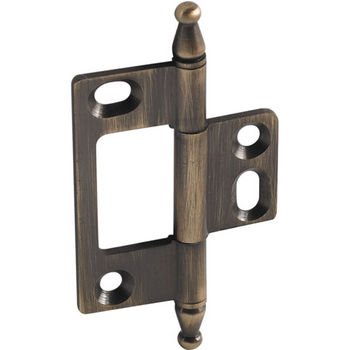 Hafele Elite Decorative Non-Mortised Butt Hinge with Minaret Finial in Antique Brass, Overall Height: 75mm (2-15/16'')
