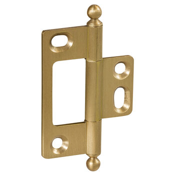 Hafele Elite Decorative Non-Mortised Butt Cabinet Hinge with Ball Finial, Brushed Brass, 62mm (2-7/16'') H