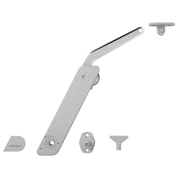 Hafele Free Flap H 1.5 Series Swing-Up Fitting Lid Stay Set, Model A, Nickel Plated - Right Hand, For wood, glass or aluminum frame doors