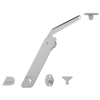 Hafele Free Flap H 1.5 Series Swing-Up Fitting Lid Stay Set, Model B, Nickel Plated - Right Hand, For wood, glass or aluminum frame doors
