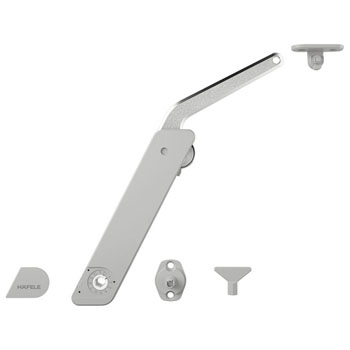 Hafele Free Flap H 1.5 Series Swing-Up Fitting Lid Stay Set, Model C, Nickel Plated - Right Hand, For wood, glass or aluminum frame doors