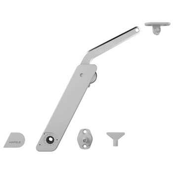 Hafele Free Flap H 1.5 Series Swing-Up Fitting Lid Stay Set, Model D, Nickel Plated - Right Hand, For wood, glass or aluminum frame doors