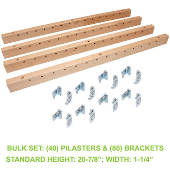 Hafele Century X-Series Maple Pilaster Bracket Kit, Bulk Set: (40) Pilaster and (80) Brackets with Screws, 1-1/4'' W x 3/4'' D x 20-7/8'' H, Standard Height