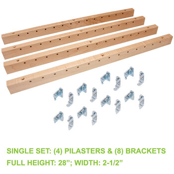 Hafele Century X-Series Maple Pilaster Bracket Kit, Single Set: (4) Pilaster and (8) Brackets with Screws, 2-1/2'' W x 3/4'' D x 28'' H, Full Height