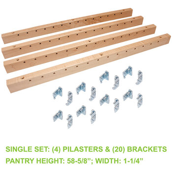 Hafele Century X-Series Maple Pilaster Bracket Kit, Single Set: (4) Pilaster and (20) Brackets with Screws, 1-1/4'' W x 3/4'' D x 58-5/8'' H, Pantry Height