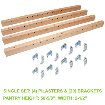 Hafele Century X-Series Maple Pilaster Bracket Kit, Single Set: (4) Pilaster and (20) Brackets with Screws, 2-1/2'' W x 3/4'' D x 58-5/8'' H, Pantry Height