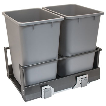 Hafele Double Built-In Bottom Mount Pull-Out MX Trash Cans, 2 x 36 