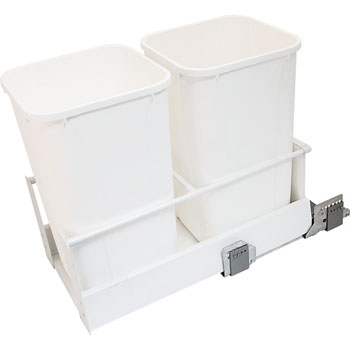 Hafele Double Built-In Bottom Mount Pull-Out MX Trash Cans, Steel, White with White Bins, 2 x 27 Qt (2 x 6.75 Gal)