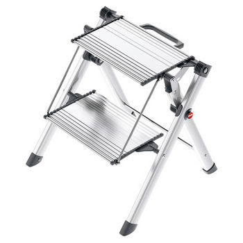 Hafele Hailo Mini Comfort Folding Step Stool, Silver and Black with Rubber Feet, 17-23/32"W x 2-3/4"D x 23-5/8"H