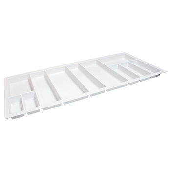 Hafele Sky Cutlery Tray, for 21'' Deep Drawer, Textured White, Plastic, Trimmable Width: 43-11/16'' - 45-1/4''