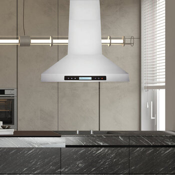 Hauslane Chef Series IS-500 36'' Convertible Ducted Stainless Steel Island Range Hood, Installed View