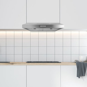 Hauslane Chef Series PS16 30'' Convertible Stainless Steel Under Cabinet Range Hood, Installed View