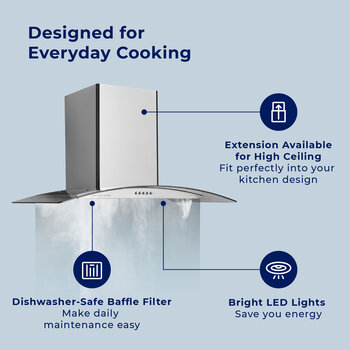 Hauslane Chef Series WM-630 30'' Convertible Stainless Steel Wall Mounted Range Hood, Designed for Everyday Cooking