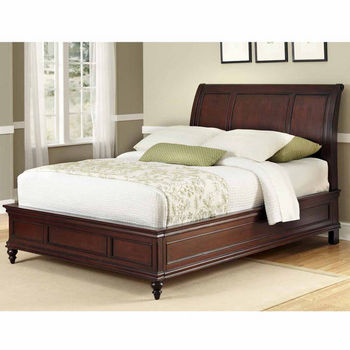 King Size Wood Platform Bed Frame Footboard Headboard Sleigh Style in Cherry 