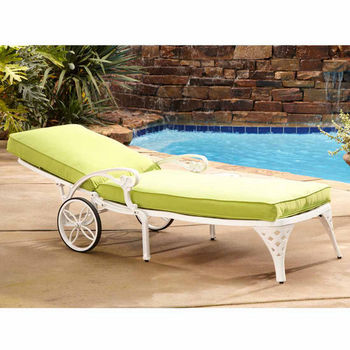 Home Styles Biscayne Chaise Lounge Chair with Green Apple Cushion, White