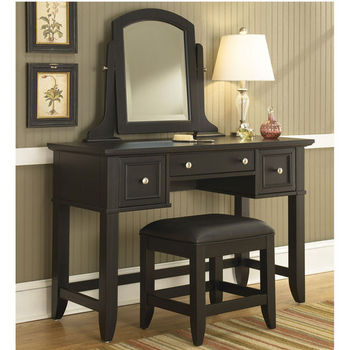 Home Styles Bedford Black Vanity Table Mirror Bench