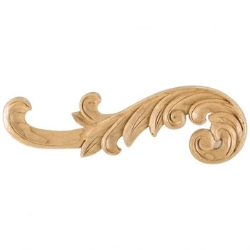 Left Curved Acanthus Appliqué In Cherry or Hard Maple, 10-3/8" W x 1/4" D x 3-1/4" H