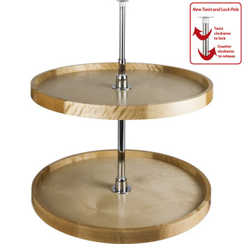 Hardware Resources Round Wood Lazy Susan Set with Twist and Lock Pole, 24" Diameter