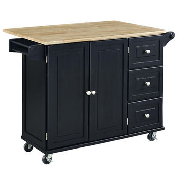 Black w/ Wood Top Front View - Breakfast Bar Up