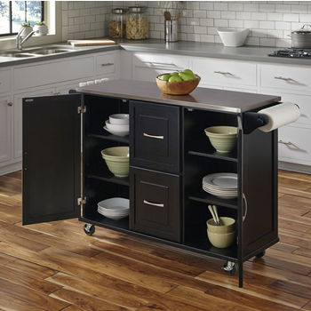 Dolly Madison by Home Styles Liberty Stainless Steel Top Kitchen Cart with Brushed Nickel Decorative Hardware and Two Locking Castors