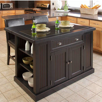 Home Styles Nantucket Kitchen Island with Black Granite Inlay