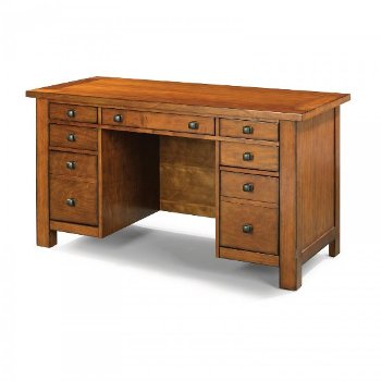 HOMESTYLES 54 in. Rectangular Aged Maple 5 Drawer Writing Desk