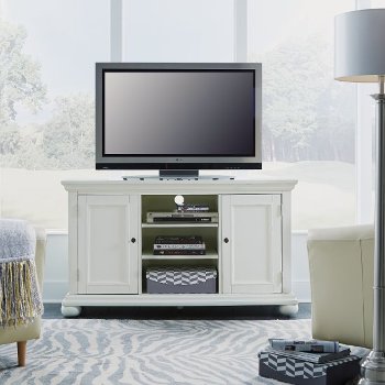 Home Styles Dover 56" W Entertainment Stand, Accommodate Up to Most 60" TVs, White Painted, 56" W x 18" D x 32-1/4" H