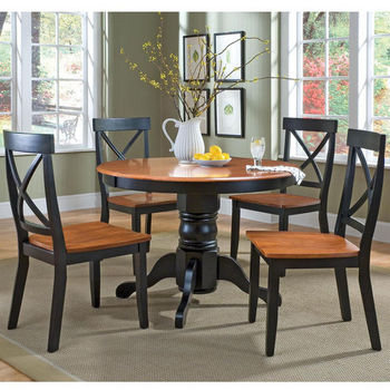5-Piece Round Pedestal Dining Sets in White & Ebony/Wood Finishes by Home Styles