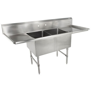 John Boos B-Series Compartment Double Bowl Sink in Multiple Sizes with Left and Right Drainboards, 16-Gauge