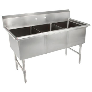 John Boos B-Series Compartment Three Bowl Sink in Multiple Sizes with No Drainboard, 16-Gauge