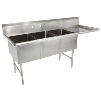 John Boos B-Series Compartment Three Bowl Sink in Multiple Sizes with Right Drainboard, 16-Gauge