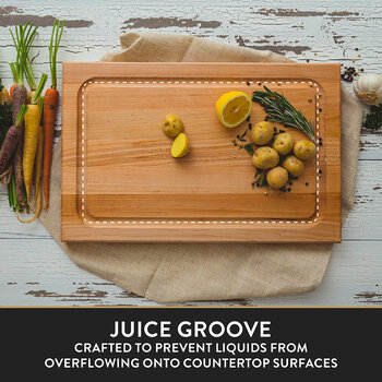 John Boos Grill Master Basket Gift Pack, 7-Piece with BBQBD Northern Hard Rock Maple Cutting Board with Juice Groove, Juice Groove Info