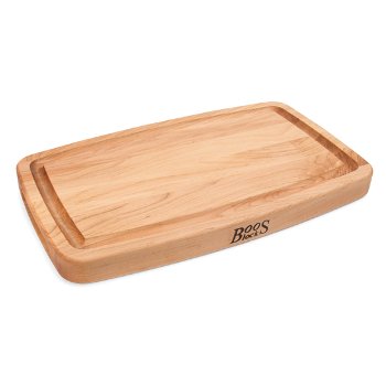 John Boos Arched Top & Bowed Bottom Cutting Board, Northern Hard Rock Maple, Edge Grain, 18" W x 11" D x 1-1/2" Thick, Juice Groove (One Side), Reversible w/ Recessed Finger Grips, Boos Block Cream Finish w/ Beeswax
