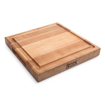 John Boos Northern Hard Rock Maple, Edge Grain Cutting Board, 12" W x 12" D x 1-3/4" Thick, Juice Groove (One Side), Reversible w/ Recessed Finger Grips, Boos Block Cream Finish w/ Beeswax
