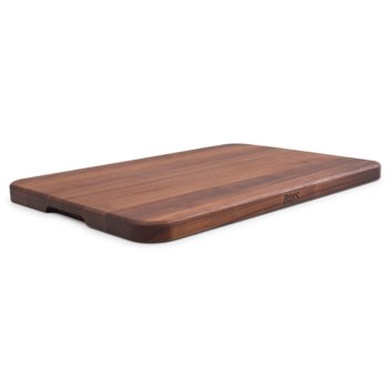 John Boos 4-Cooks Beveled Edge Cutting Board, Reversible with Finger Grip Cut-Out in American Black Walnut, 17" W x 12" D, 1" Thickness