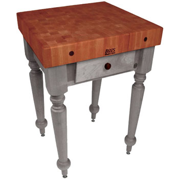 John Boos Rustica Kitchen Island with 4" Thick Cherry End Grain Top, Useful Gray, 30"W, 1 Drawer
