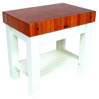 John Boos Homestead Block Work Table w/ 5" Thick American Cherry End Grain Top and Alabaster Base, 36" W x 24" D x 34" H, Product View