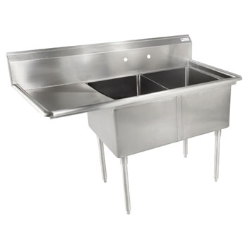 John Boos E-Series Compartment Double Bowl Sink in Multiple Sizes with Left Drainboard, 18-Gauge Stainless Steel