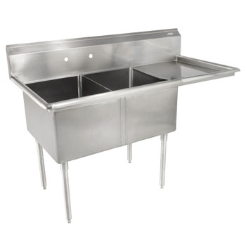John Boos E-Series Compartment Double Bowl Sink in Multiple Sizes with Right Drainboard, 18-Gauge Stainless Steel