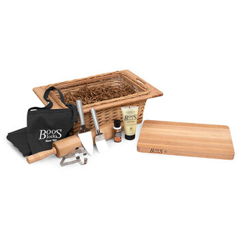 John Boos Pastry Chef Basket Gift Pack, 9-Piece with 212 Northern Hard Rock Maple Cutting Board, Included Items View