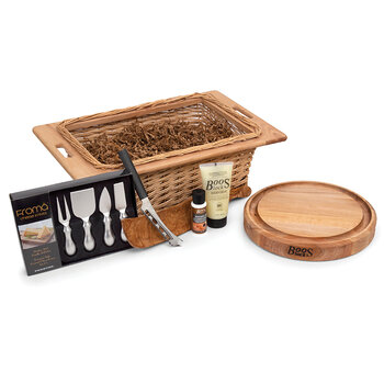 John Boos Cheese & Wine Basket Gift Pack, 10-Piece with CB1051-1M1212175 Northern Hard Rock Maple Cutting Board with Juice Groove, Included Items View